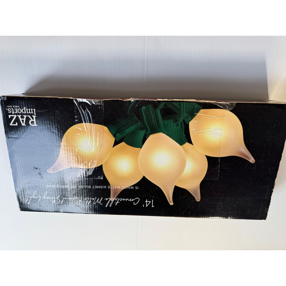 RAZ Imports 14ft Matte Kismet String Light 15 White Bulbs Green Wire L4237004